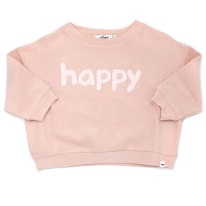 NWT oh baby! Cotton Terry Slouch Boxy Sweatshirt - "happy" Applique - Peachy